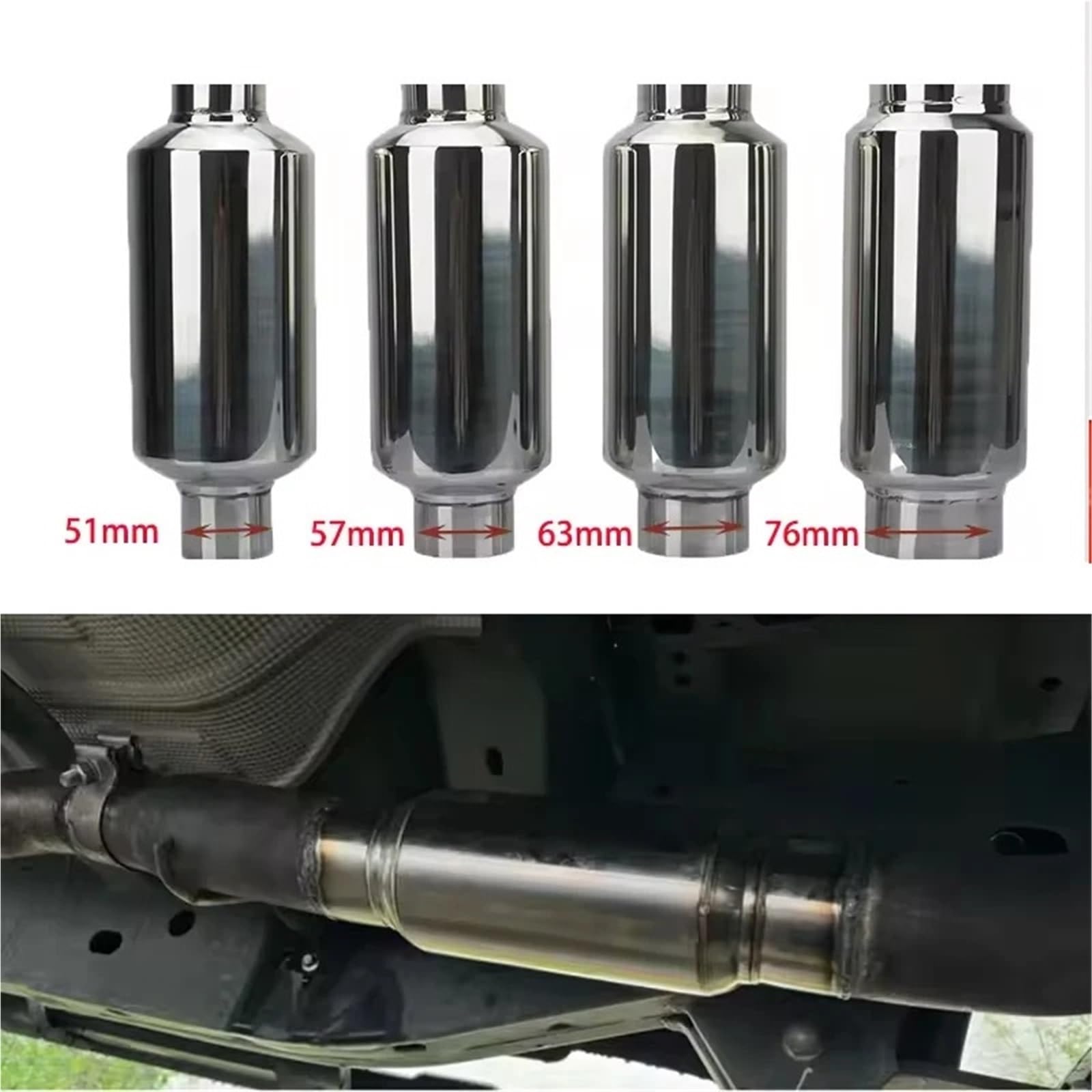 tłumik końcowy Tłumik wydechowy samochodu 51MM 57MM 63MM 76MM rezonatora ze stali nierdzewnej(76MM)