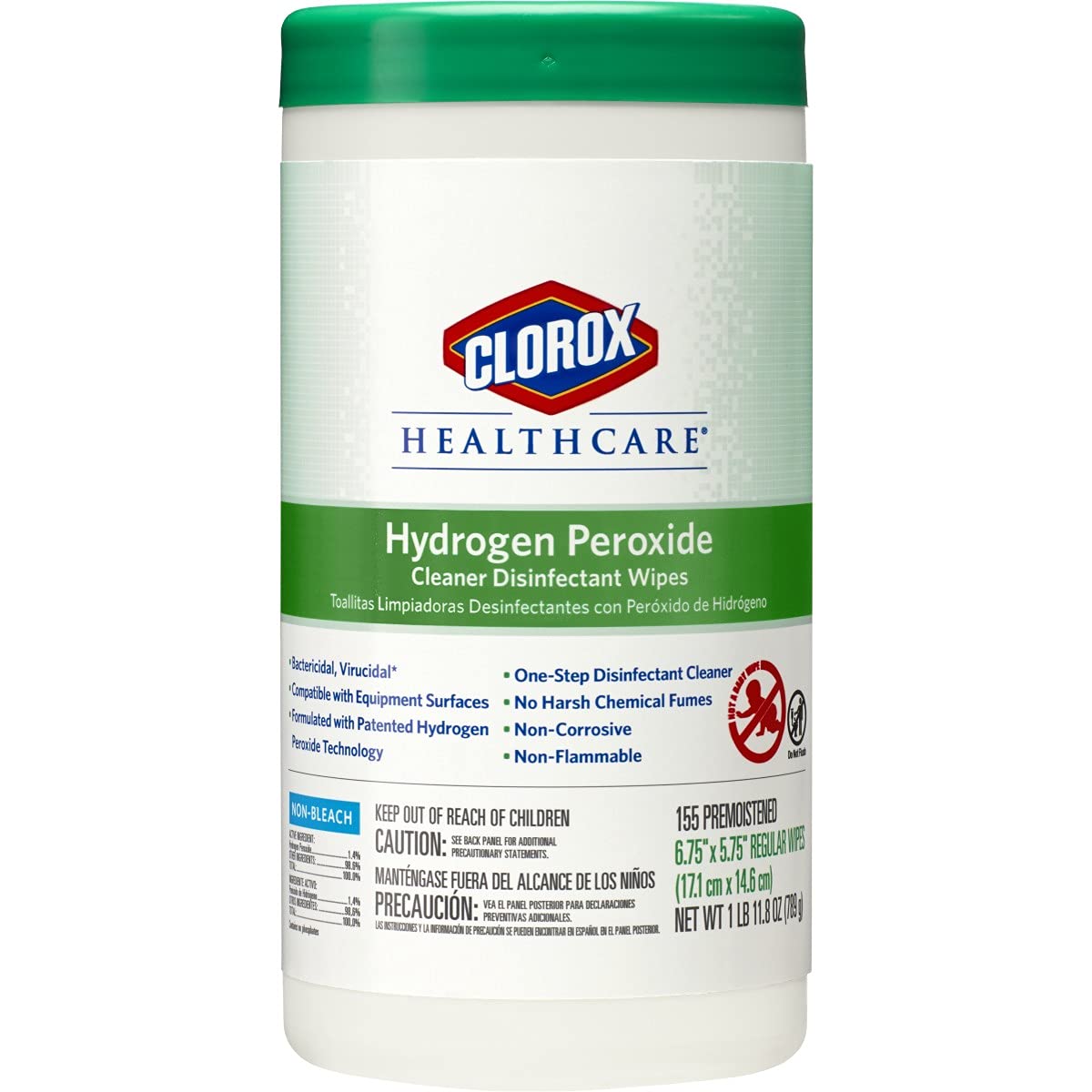 Clorox Healthcare Hydrogen Peroxide Cleaner Disinfectant Wipes, 155 Count Canister (Pack of 6): Industrial & Scientific