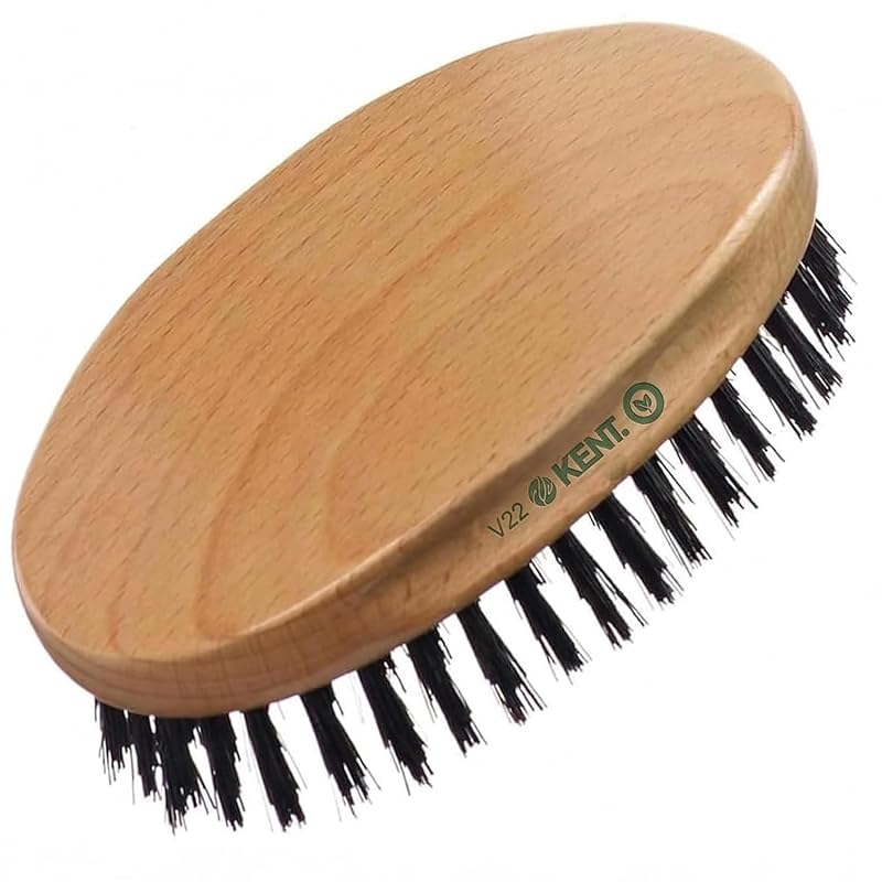 KENT V22 Escova de Cerdas Veganas para Cabelo e Barba, Modelo Militar de Viagem, 21,59 cm