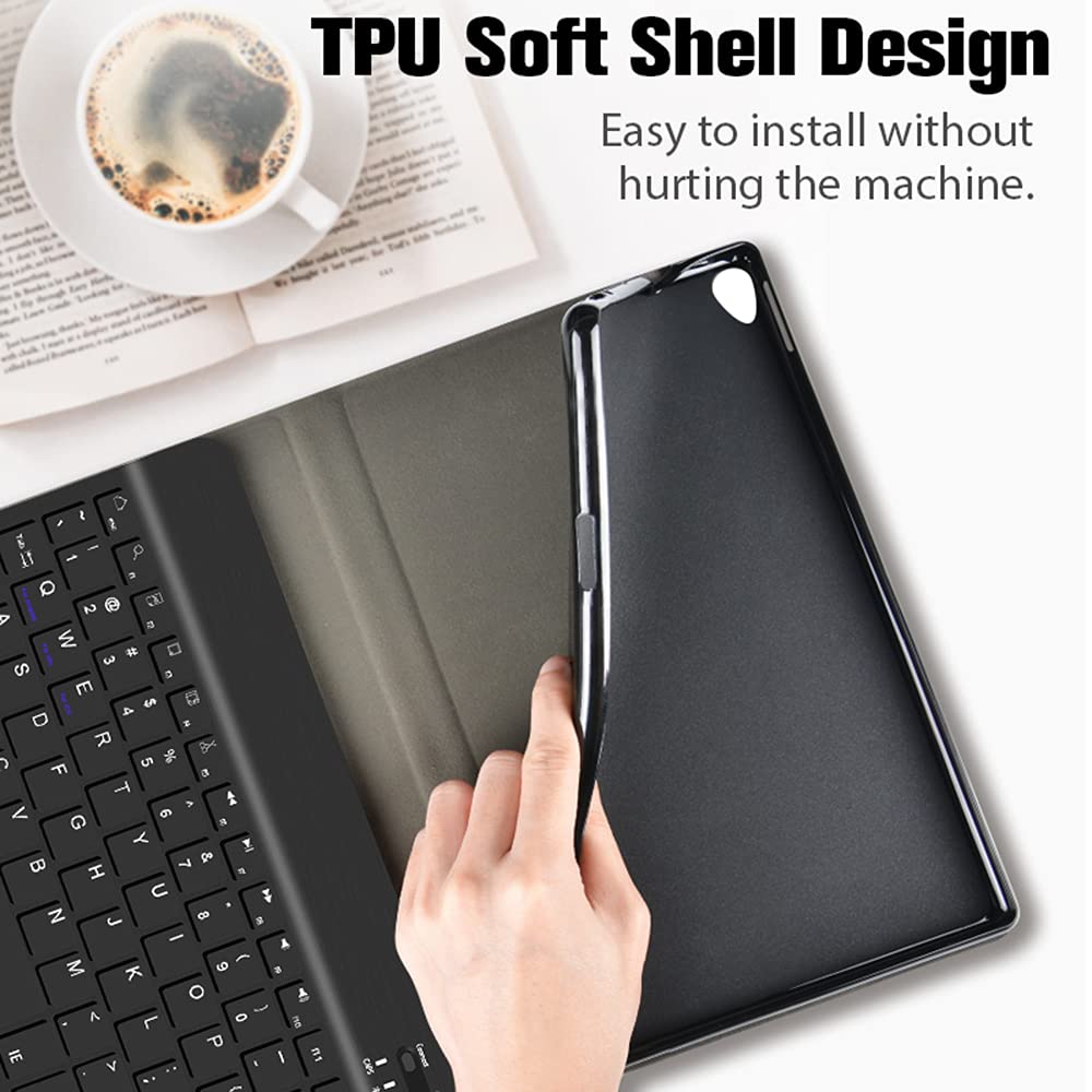 QYiD Etui na klawiature do Galaxy Tab A 10.1 2016 (SM-T580 / T585), odlaczany bezprzewodowy stojak na klawiature Bluetooth pokrowiec ze skóry PU do Galaxy Tab A 10.1", czarny