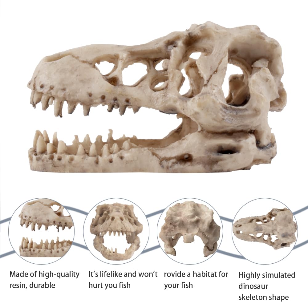 Piegricdiat Ornamenti per acquario con teschio di dinosauro, grotta di pesce per acquario, decorazione per rettili, ossa di dinosauro, decorazione per acquario, decorazione per acquario di dinosauro,