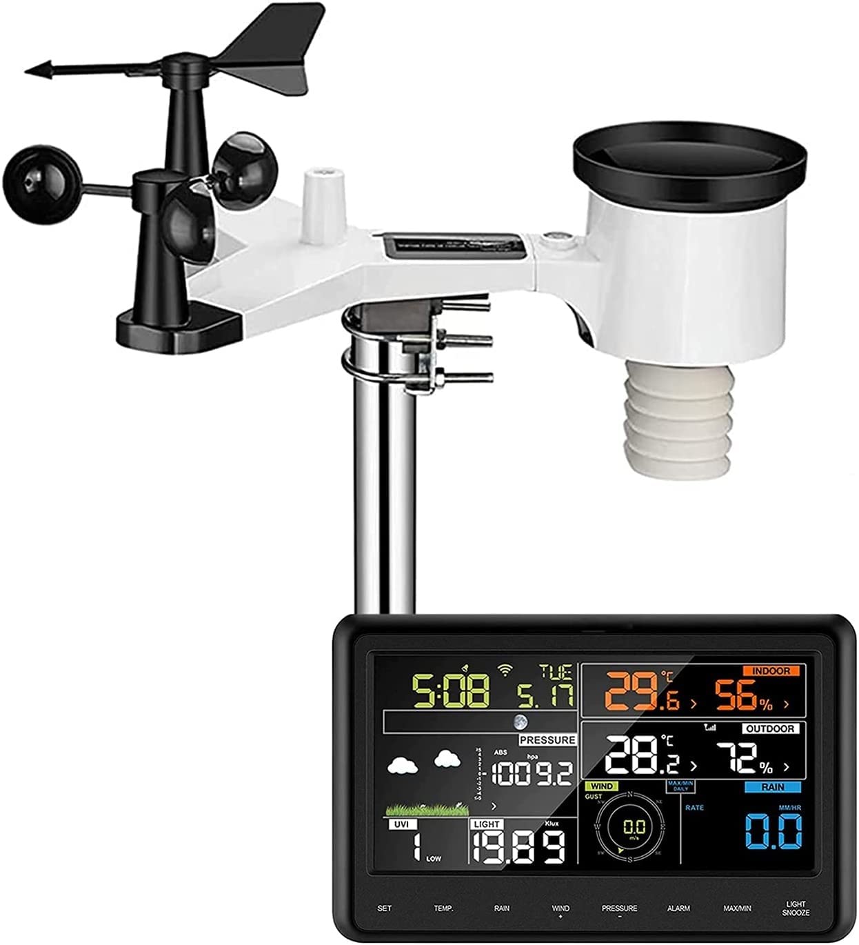 Wireless Wi-Fi Weather Station - Digital Weather Forecast with Screen, Rain Guage, Anemometer, Solar Powered