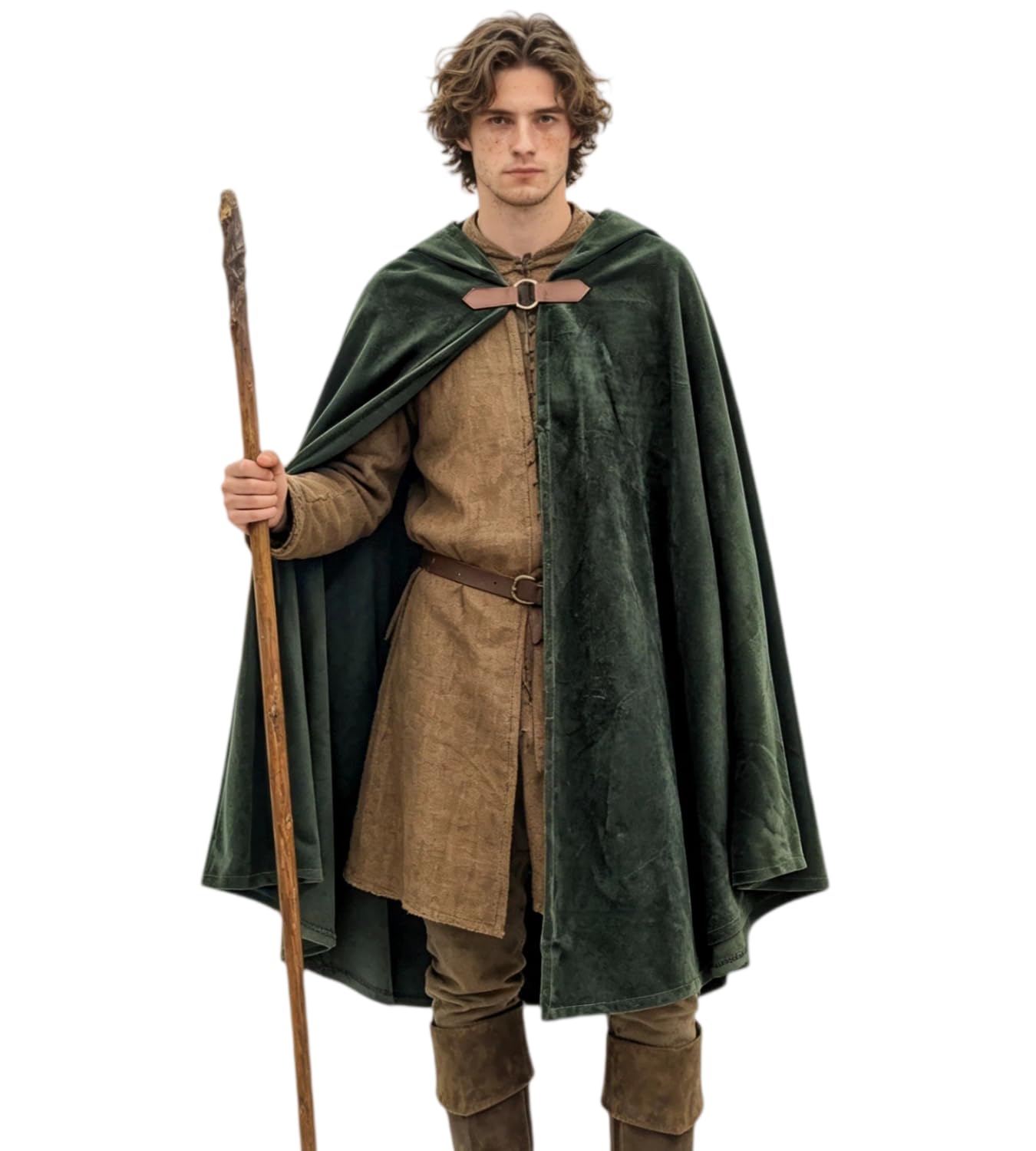 kasahara Renaissance Hooded Cape Medieval Clothing Maxi Cape Men Women Fairies Witch Coat Cape Adult Vampire Viking Costumes Halloween Carnival LARP (Green, 100 cm)