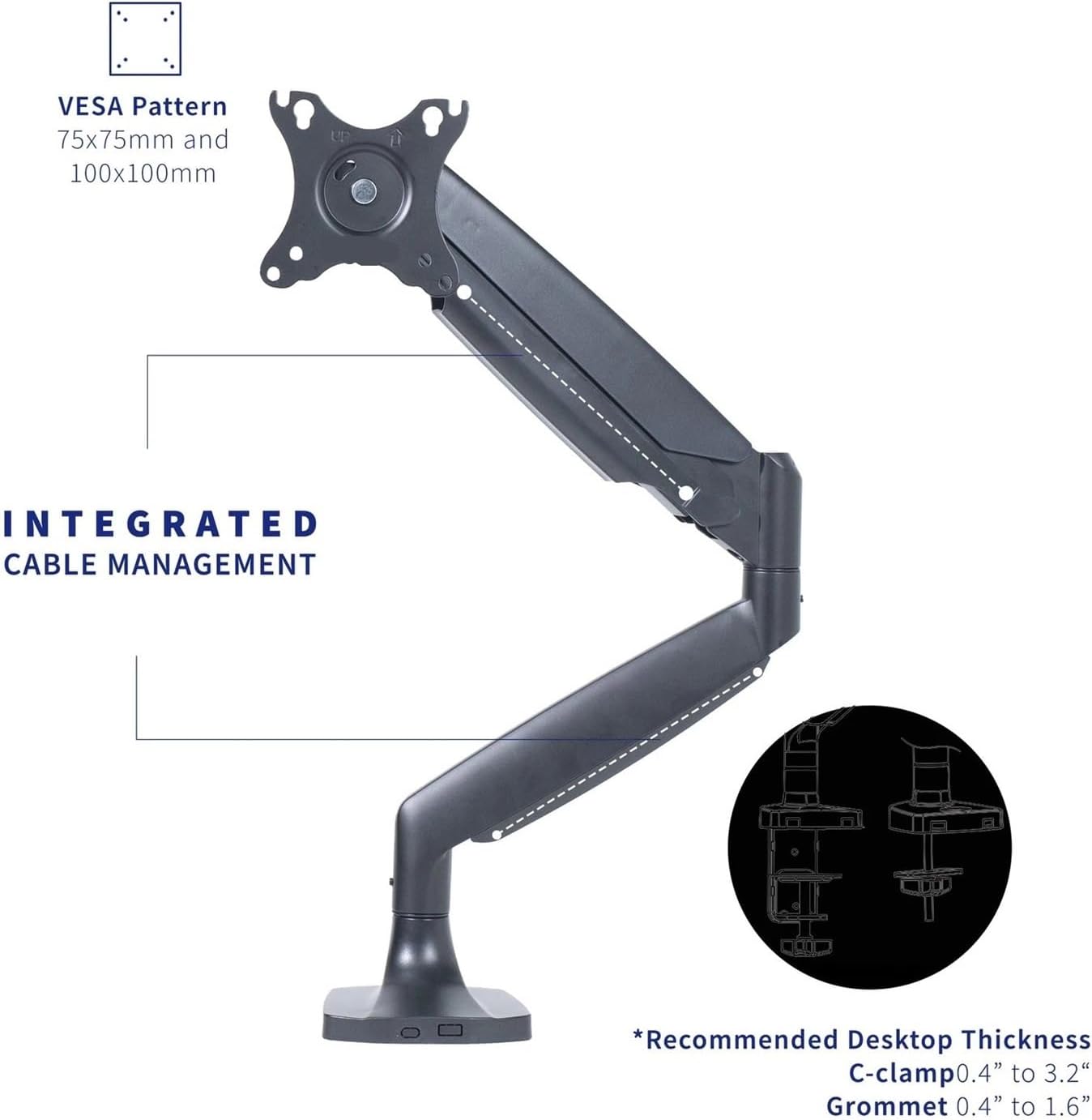Single Piece Extra Wide 40" Monitor Desk Stand with Pneumatic Spring Arms