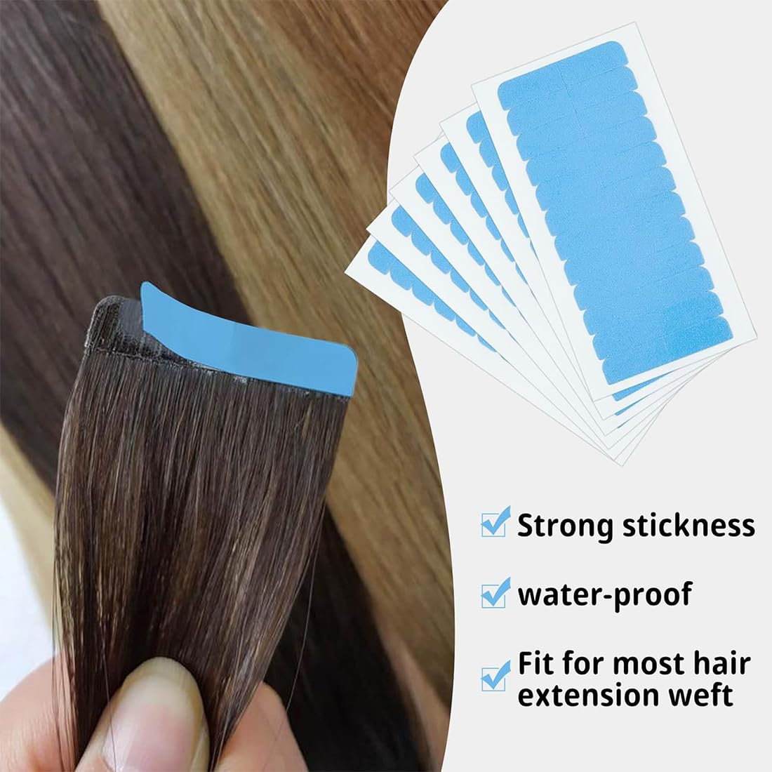 Cinta Adhesiva para el Cabello(120 Piezas), Cinta para Extensiones de Cabello, Cinta Adhesiva de Extensión de Pelo, Cinta de Repuesto para Extensiones y tramas de Cabello,Azul