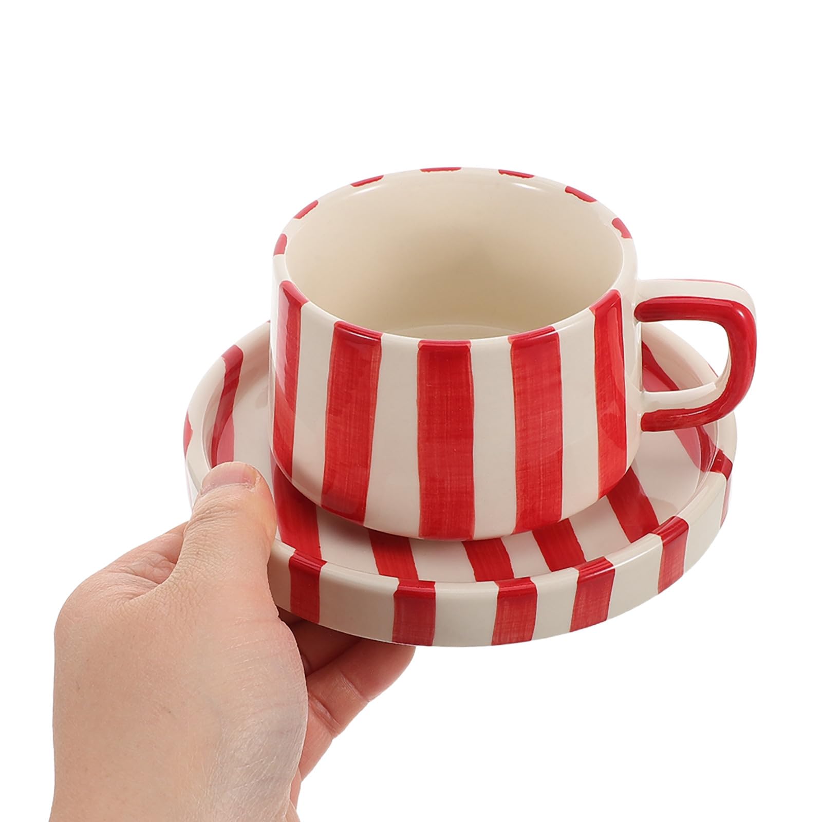 Didiseaon Tasse à Café en Porcelaine Soucoupe, Mug à Cappuccino et Thé, Design Rayures Original pour Collection et Usage Quotidien