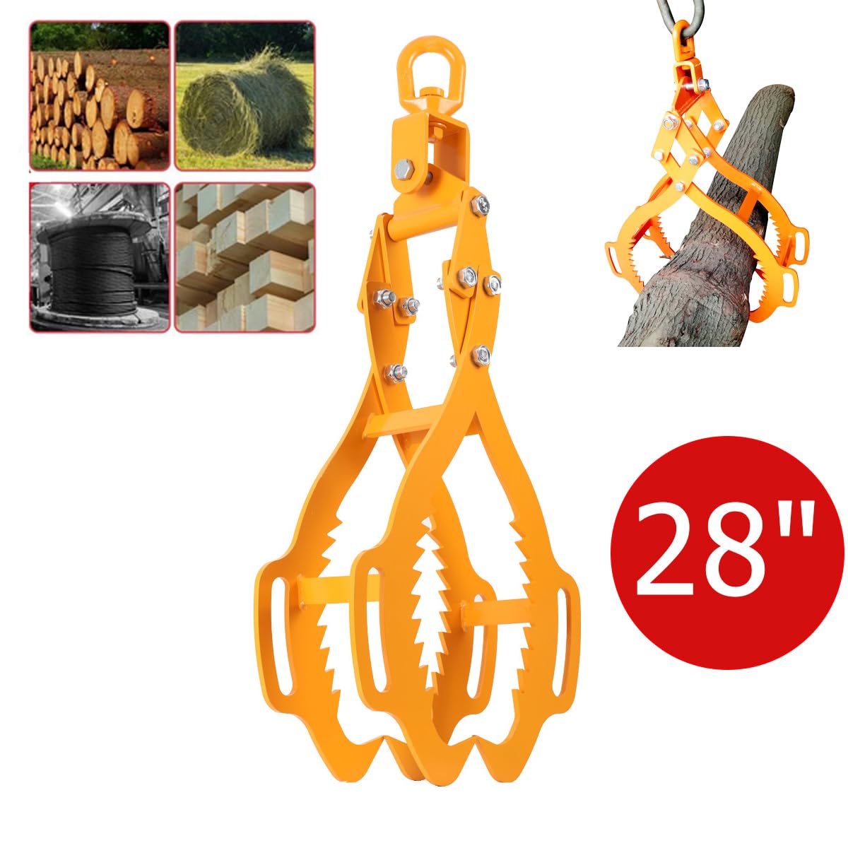 Pinza para Madera Alicates forestales para troncos de árboles de hasta 720 mm, 3-28 pulgadas, alicates de carga, 1500 kg fuerza de tracción, pinzas de embalaje con 4 mandriles