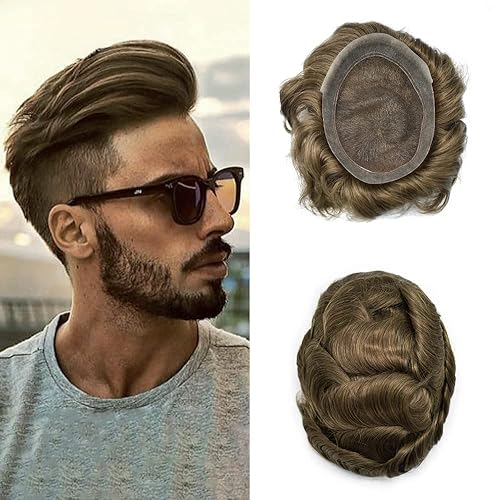 Toupee - Piezas de cabello para hombre, encaje suave, cabello humano real, sistema de unidades de cabello tipo tupé, cabello humano para hombre,