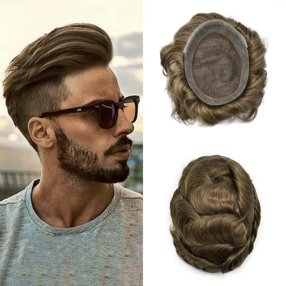 Hair Wonders Swiss Lace Toupee For Men Hair Pieces Real Human Hair Mens Toupee Hair Replacement System For Men Hair System Natural Hairline 7x9 90% light density5# MEDIUM LIGHT BROWN