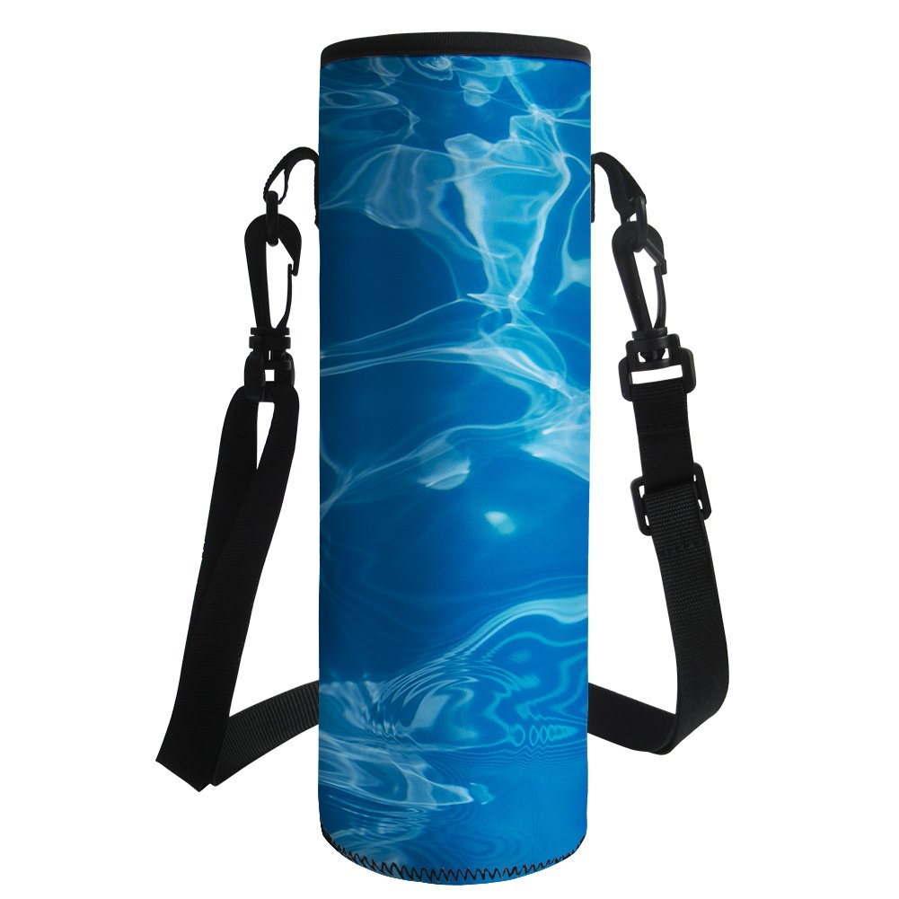 HUGS IDEA Blue Insulated Water Bottle Sleeve Outdoor Sports Shoulder Strap Neoprene Bottle Cover Bag — image 1