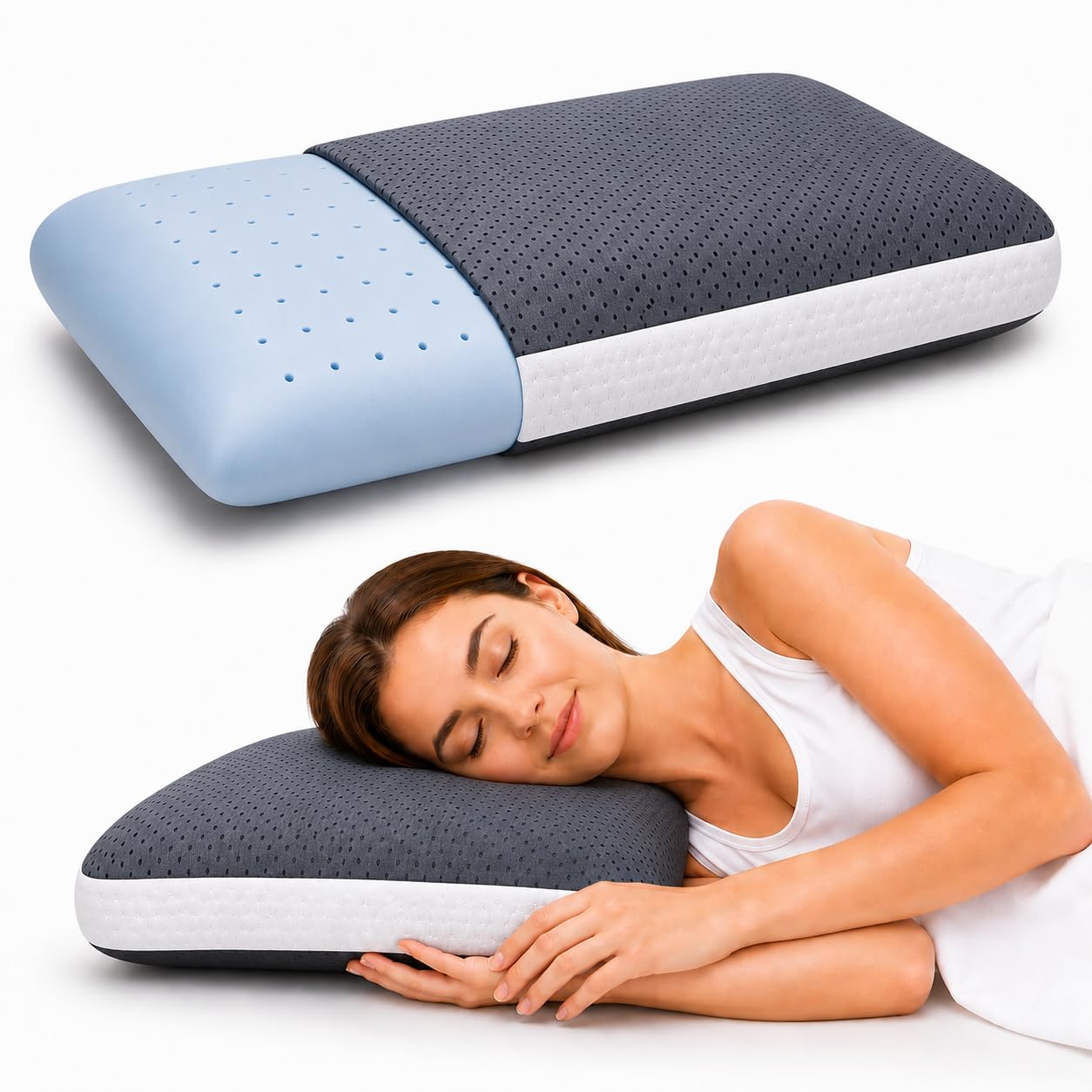 LA VERNE Cooling Gel Infused Pincore Technology Breathable Memory Foam Pillow with 3S Rebound| Cool Gel Cervical Support for Neck & Shoulder Relief (1, Grey White, Standard)