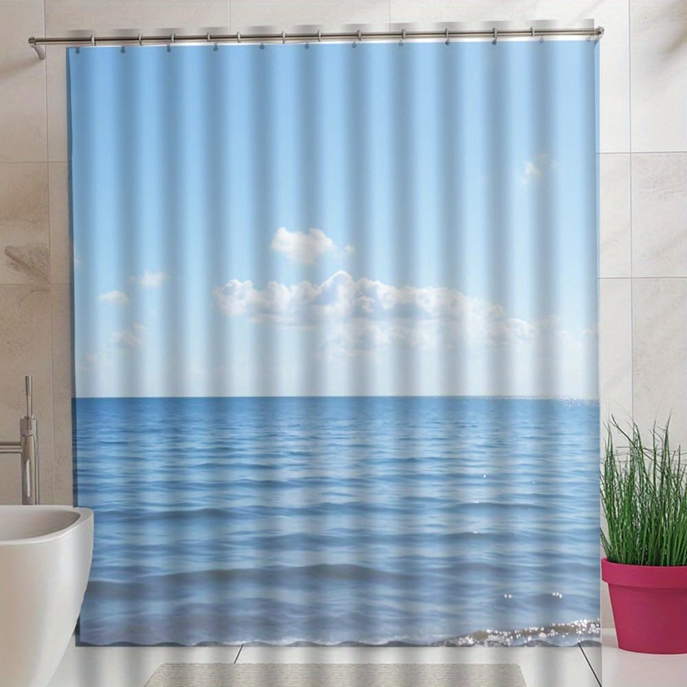 Rideau de douche tissu polyester avec crochets paysage marin frais