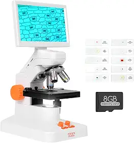 Microscópio composto digital MT3-2 40X-1200X com tela de 18 cm, palco de metal 3D profissional e slides preparados incluídos, ótimo para adultos e crianças, escola, laboratório, sala de aula de