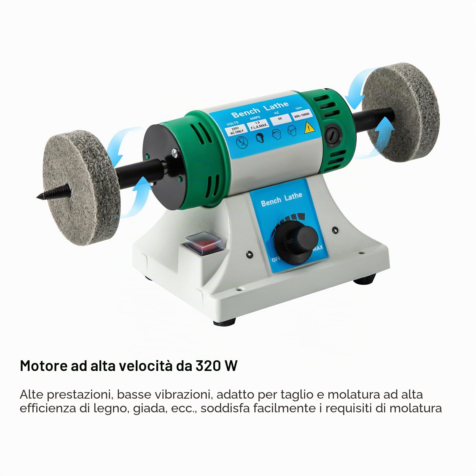 Lucidatrice da tavolo 320W Smerigliatrice elettrica con 4 dischi lucidanti, doppia smerigliatrice motore per levigatura e lucidatura, per diamanti oro pelle