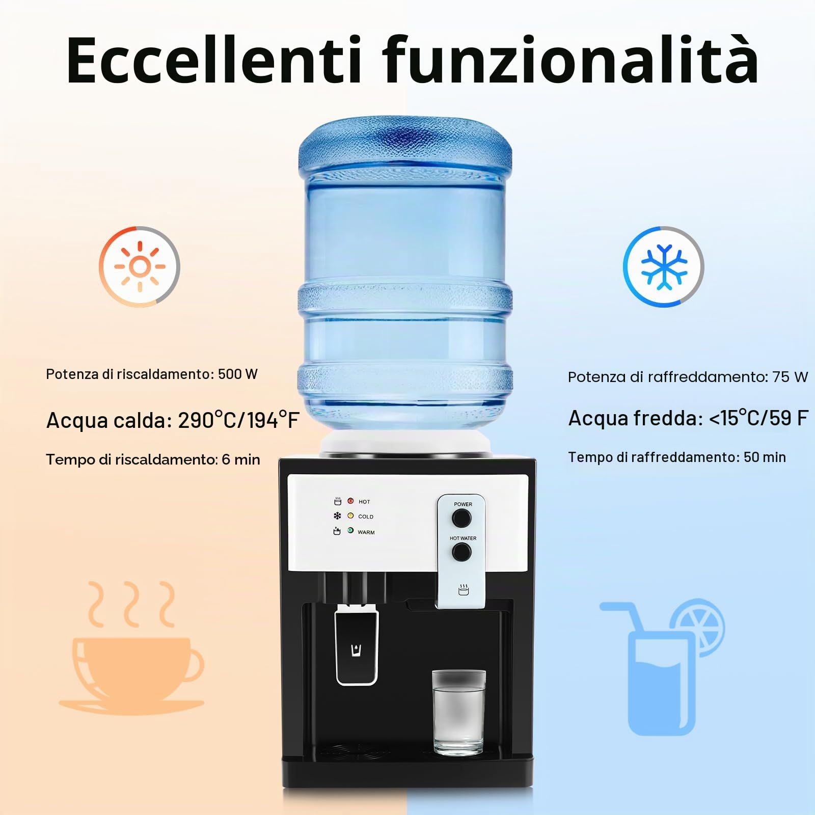 Distributore di acqua refrigeratore d'acqua per ufficio 575W Macchina per bere elettrica calda e fredda per 4,5-18,9 l di acqua in un secchio