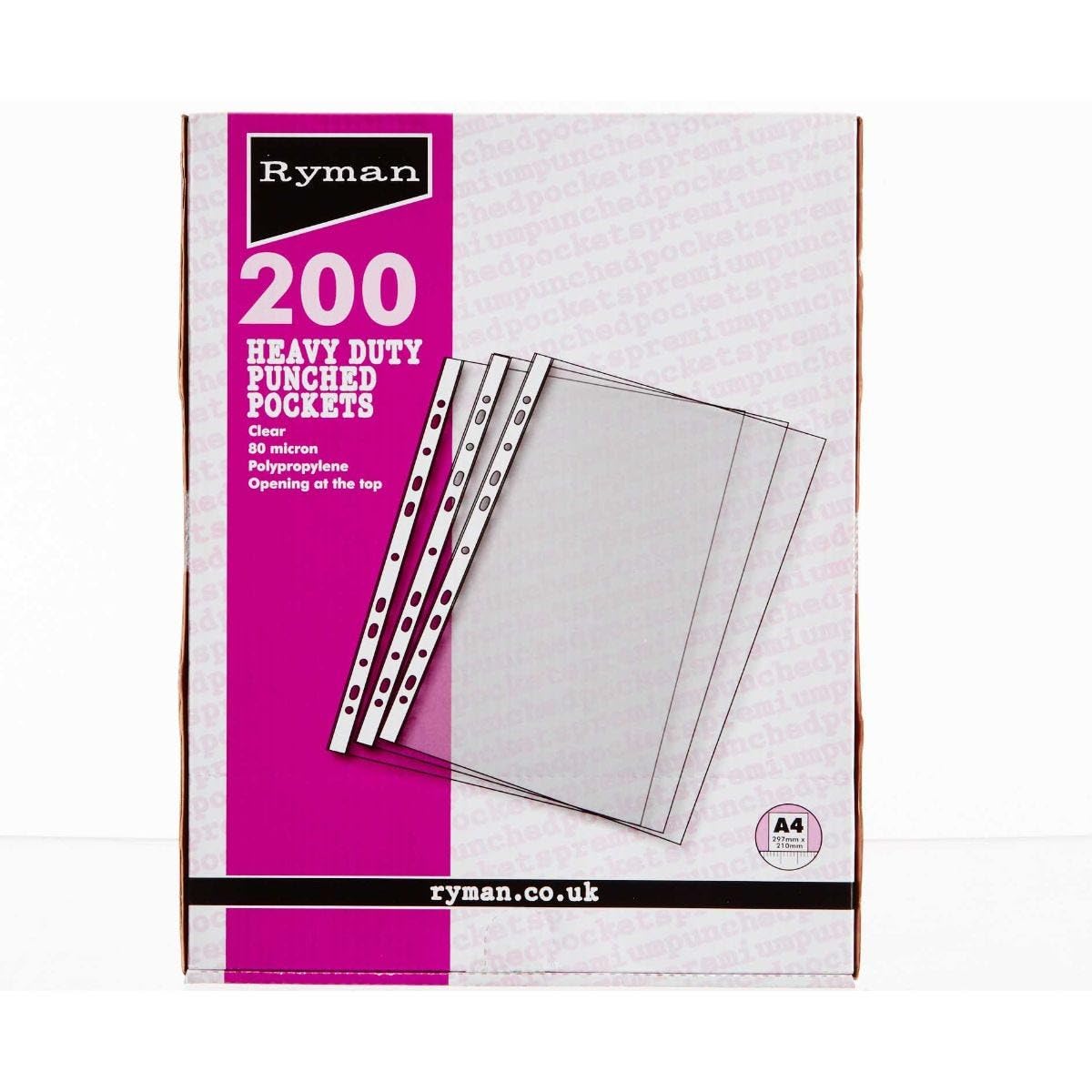 Ryman - Confezione da 200 tasche formato A4, 80 micron, trasparenti