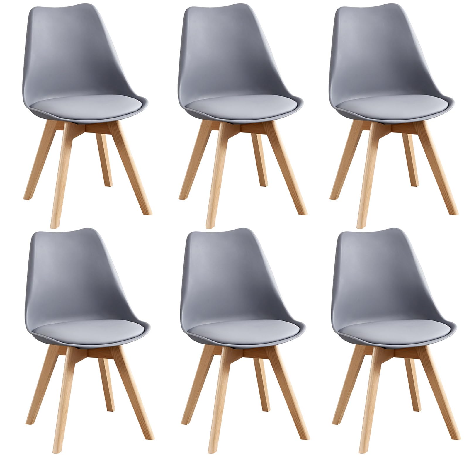 HJhomeheart Juego de 6 Sillas de Comedor, Patas de Madera Maciza, Cojín de Silla Extraíble, Silla de Cocina, Silla Moderna (Gris-6)