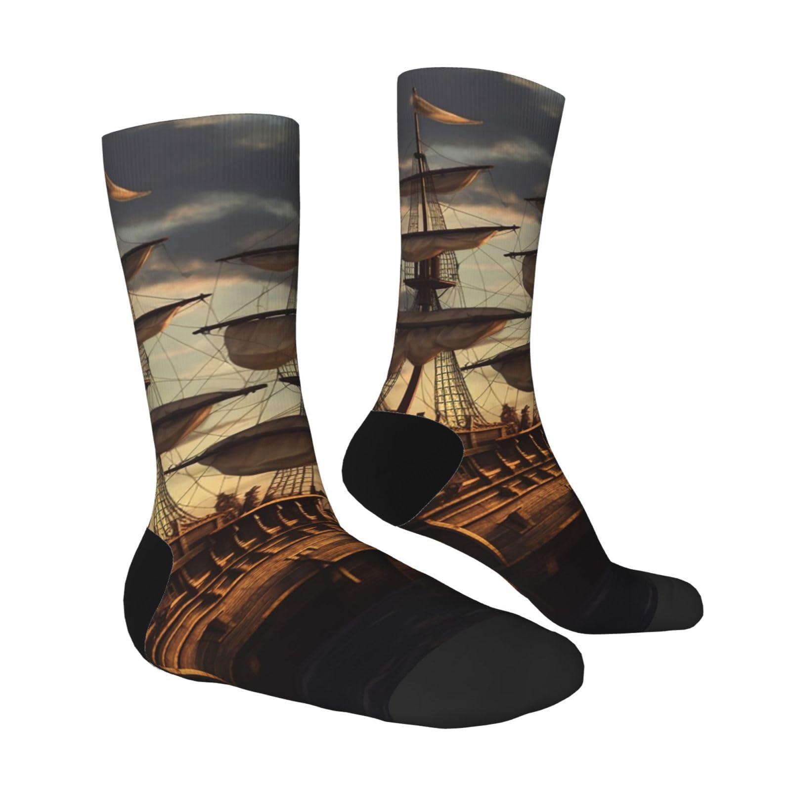 LZQPOEAS Fantasy pirate ship Athletic Socks Unisex Cushioned Crew Socks Hiking Running Calf Sock Soft Above Ankle Sock