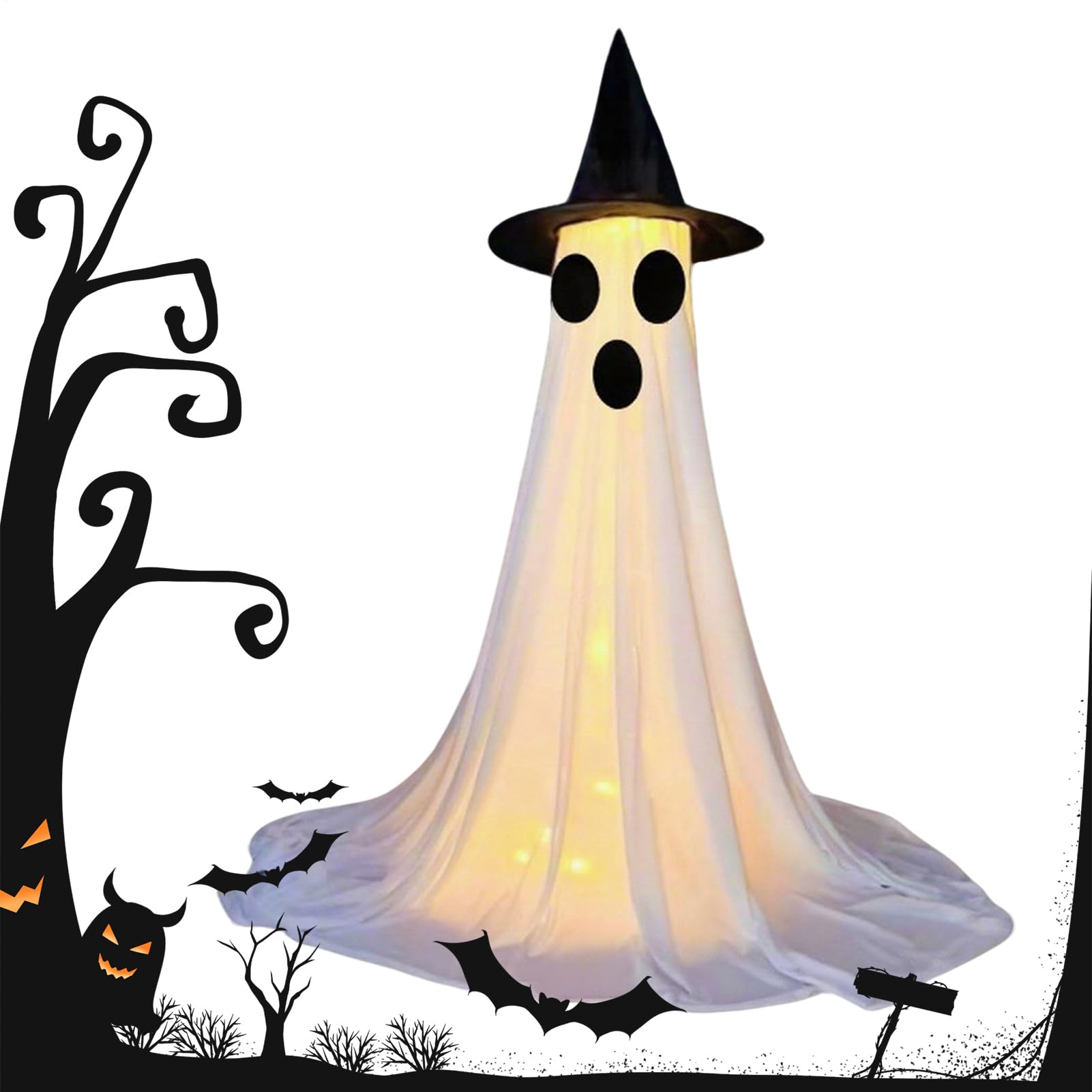 Fantasma luminoso Halloween para decorar jardines oscuros sin cables