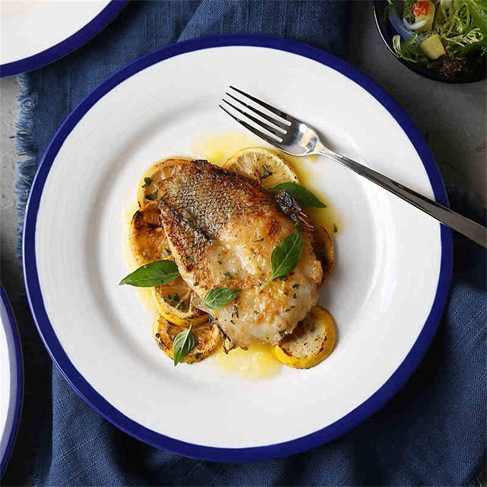 ERoomQ Pasta Bowls Creative Ceramic Tableware Blue Side Home Dish Dish 10 Inch Pasta Dish Salad Bowls,