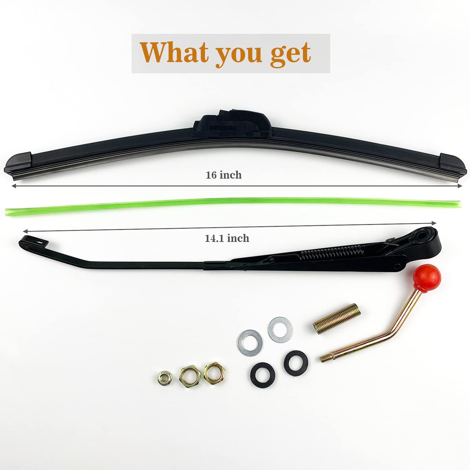 Valchoose UTV Hand Wiper 16" UV Protected Rubber Manual Windshield Wiper for Polaris Ranger RZR Kawasaki Honda Pioneer Golf Cart - Instruction Included