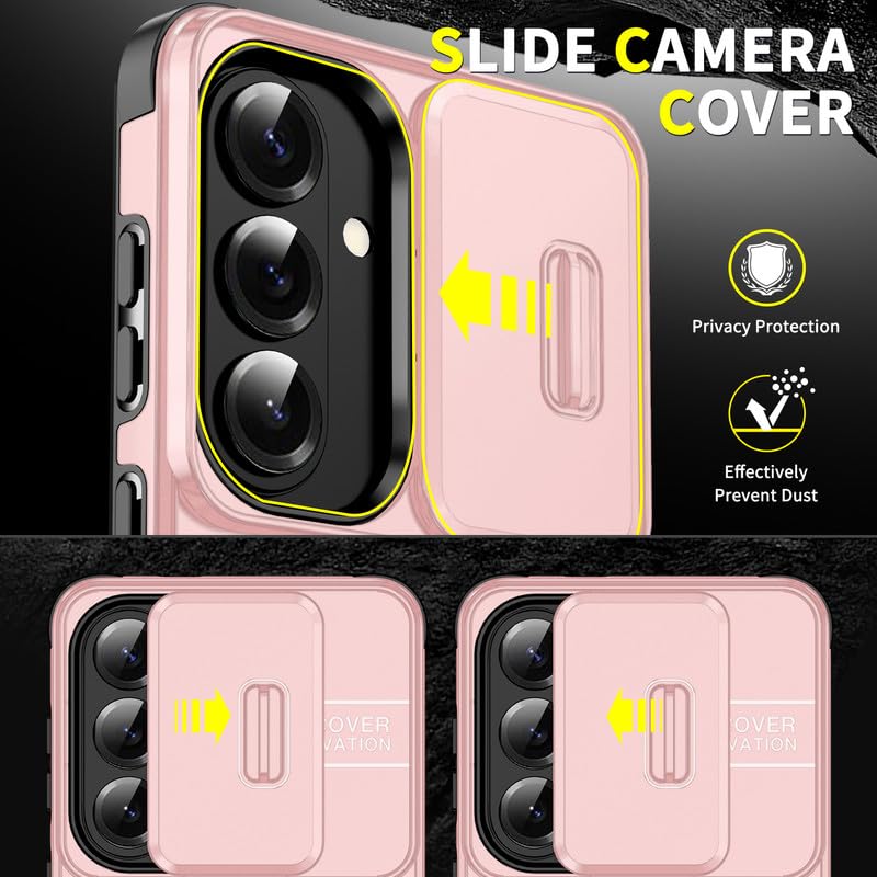 Image of LuxuryKase Shockproof Rugged Case for Samsung Galaxy S26 | Slide Camera Cover | 360 Rotating Ring Kickstand | Military-Grade Protection - Rose Pink