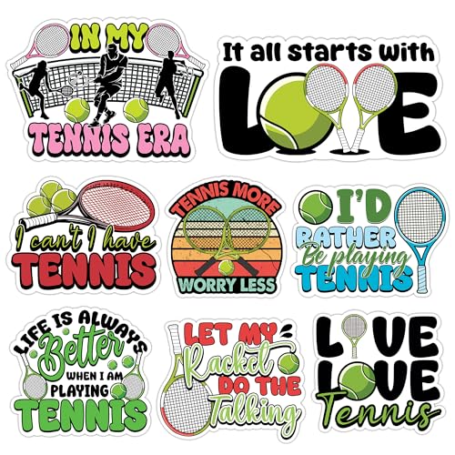 Image of Tennis Sport Sticker 8 Pcs (Large Size) Vinyl Stickers Laptop Waterproof Decal for Car Bumper Water Bottle Notebook Luggage Window Party Birthday Decorations - Size 4 Inches