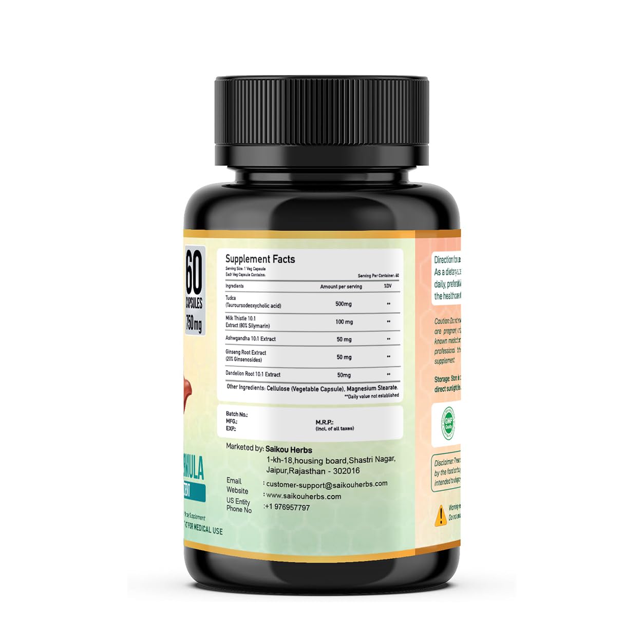 TUDCA (Tauroursodeoxycholic Acid) 750mg - 5 in 1 with Milk Thistle, Ashwagandha, Dandelion and Ginseng - 60 Servings — Amazon image 3