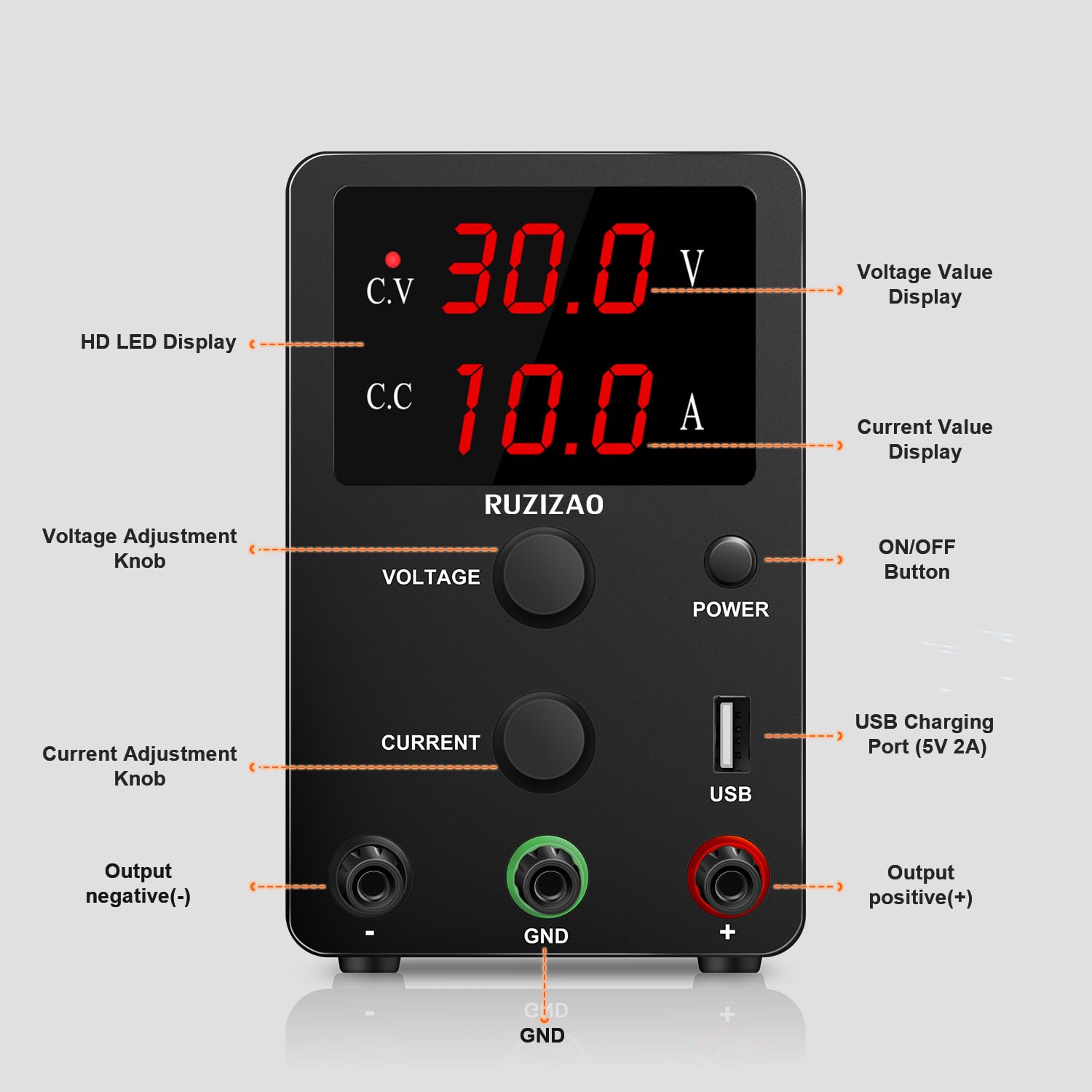 Alimentation de Laboratoire 30V 10A, Alimentation Reglable Stabilisée avec Encodeur et Affichage LED à 3 Chiffre, Alimentation Laboratoire Réglable avec Port USB 5V/2A Alimentation CC Réglable