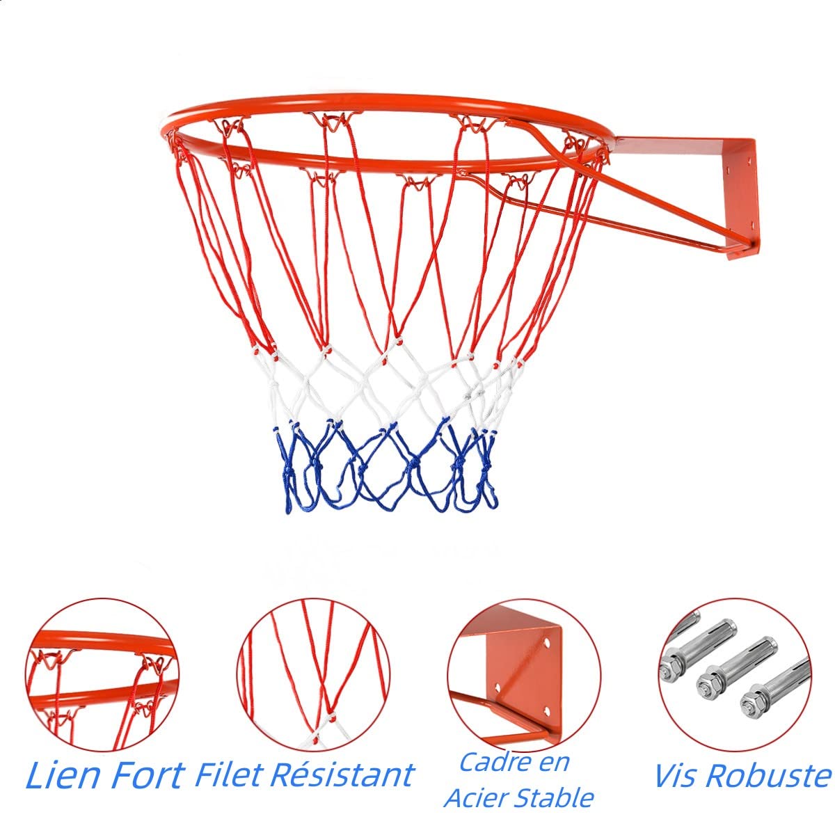 GYMAX Panier de Basketball Mural, Filet de Basket Extérieur et Intérieur, avec Vis d'Expansion, Fixé au Mur et au Panneau, Anneau Robuste en Métal et Filet en PE