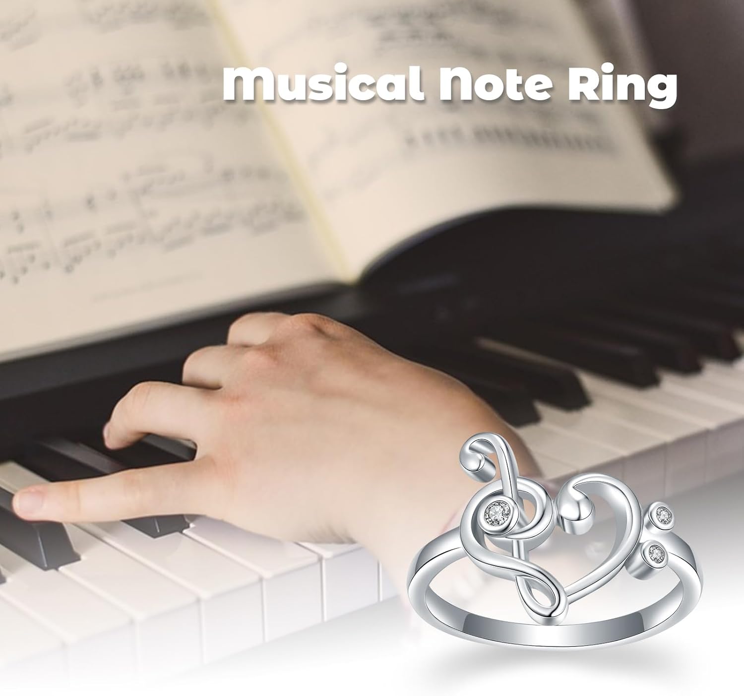 925 Sterling Silver Musical Note Ring for Women Heart Music Note Treble Clef Ring for Teens Girls Music Note Band Ring Jewelry Gift for Daughter