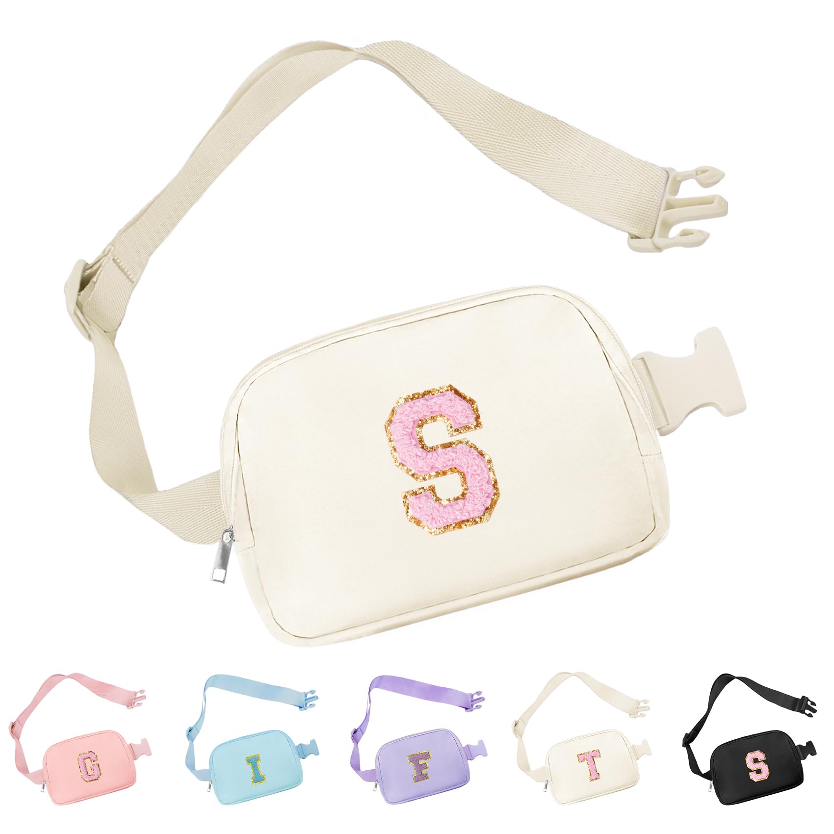 Aganmi Chenille Letter Crossbody Bags for Women Trendy, Waterproof Fanny Packs for Women Cross Body, Initial Letter Belt Bag with Multiple Inner