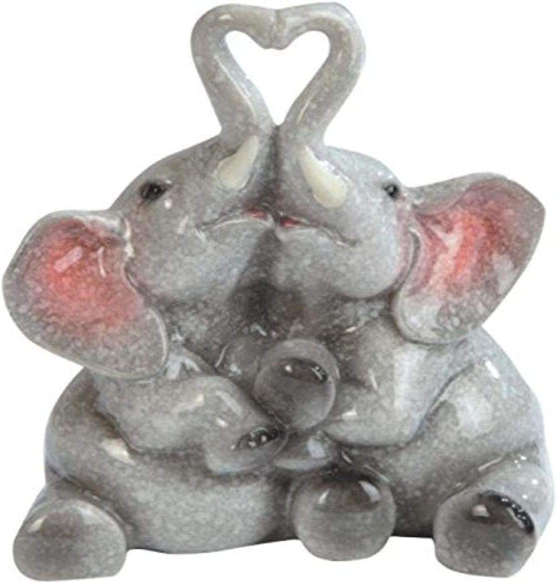 Grey Elephants Making a Heart Figurine, 4.75"