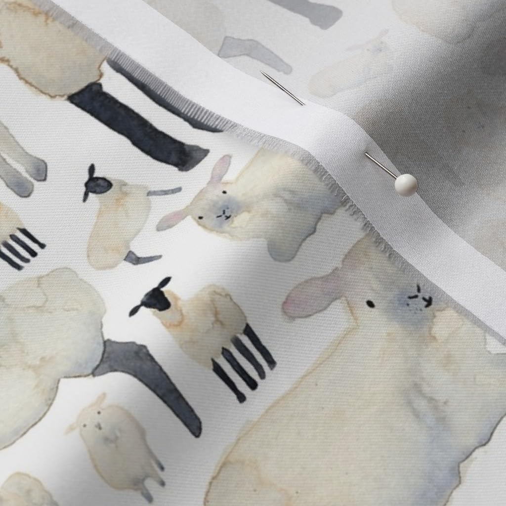 Spoonflower Fabric - White Sheep Farmyard Animal Lamb Spring Easter Printed on Organic Cotton Sateen Fabric by The Yard - Sewing Quilting Apparel Home Decor