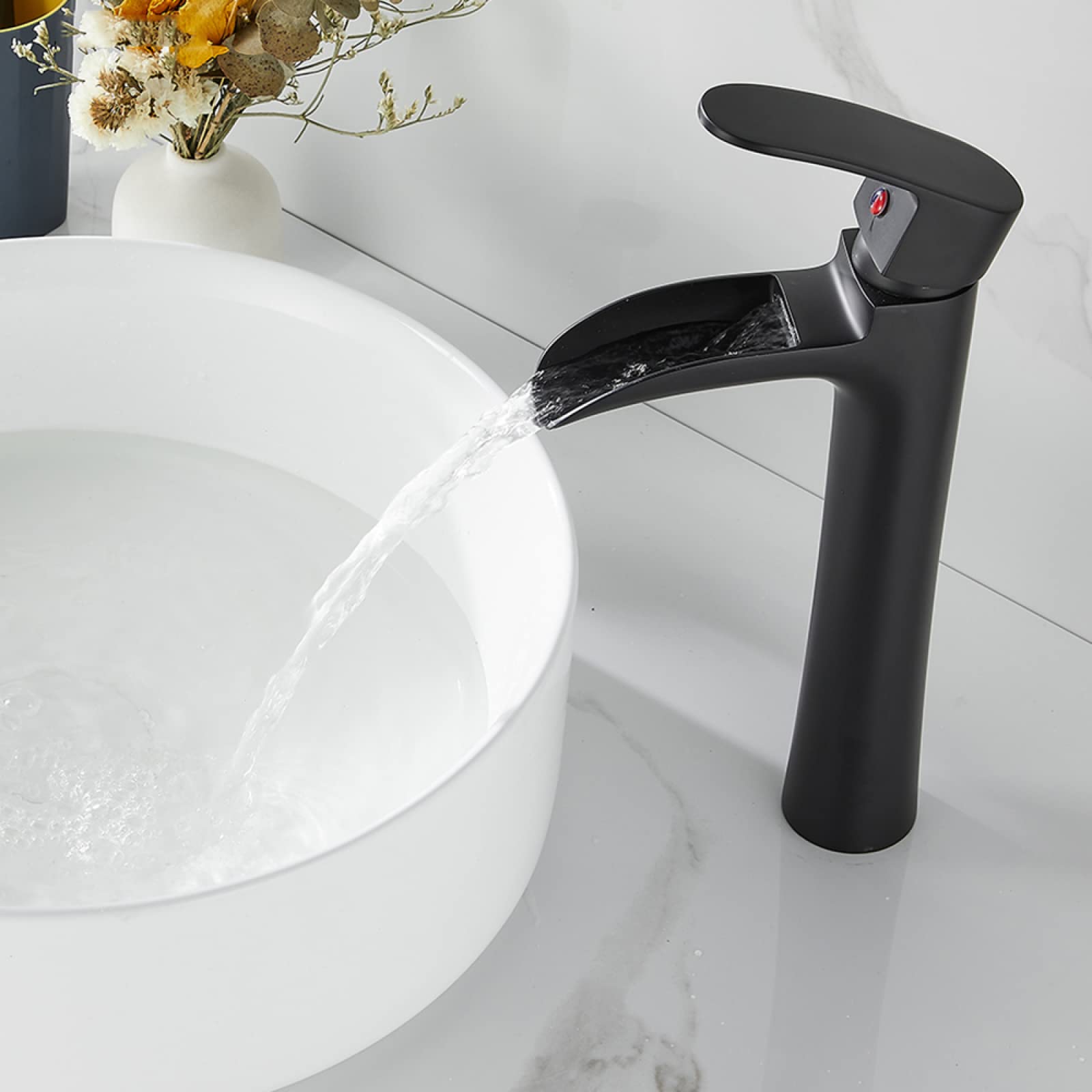 DFGHNBVC Waterfall Bathroom Faucet, Brass Faucet Bathroom, Hot And Cold Water Mixer Tap, Waterfall Single Handle Bathroom Sink Faucet High, Black,Faucets