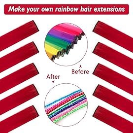 20 Inch Colored Hair Extensions Party Highlights Straight Colorful Clip In Hair Extensions Synthetic Rainbow Hairpieces for Girls Kids Gift(10Pcs Red)