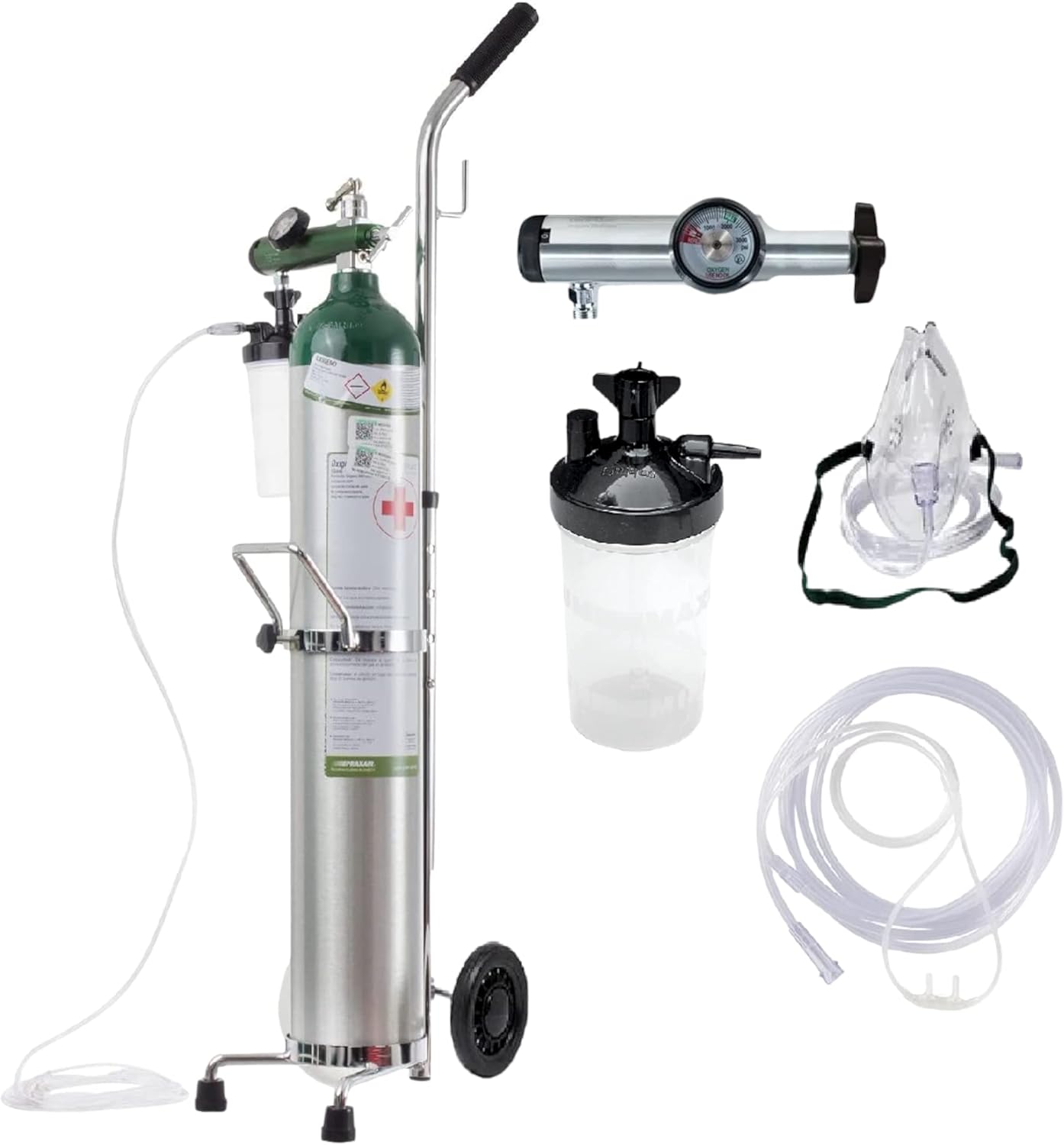 EQMED Kit Completo de Tanque de Oxígeno Portátil ME680 (Vacio) Carrito