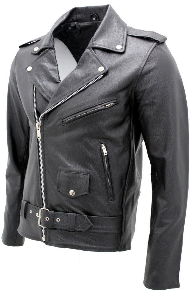Hombres elegante Brando chaqueta de cuero negro motociclista