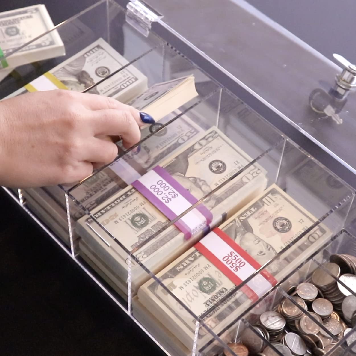 Bandeja para monedas, acrílico, con cubierta de bloqueo y bandeja para monedas