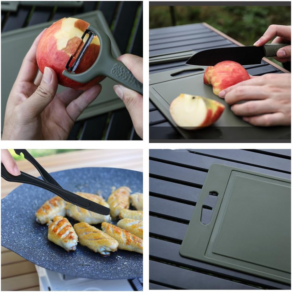 Portable Camping Kitchen Utensil Set, Multifunctional Scissors,Kitchen Knife, Clip, Cutting Board Outdoor Cookware Cooking Set,Black