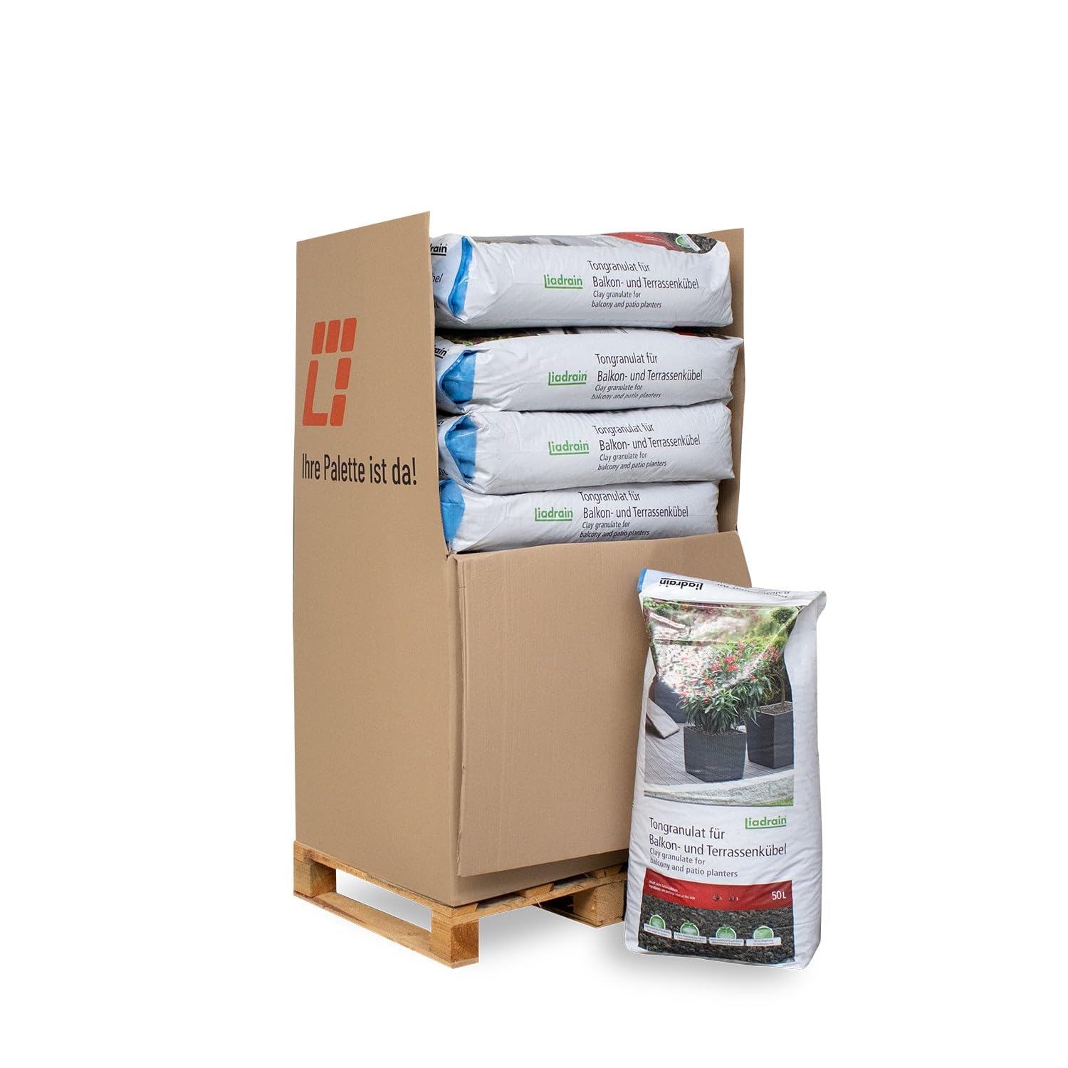 Liadrain Blähton Gebrochen Tongranulat Ton Kugeln Für Garten Pflanzen Balkon Terrasse Kübel Töpfe Drainage Substrat Fein 4-10mm 50l x 13 Sack 650l / 1 Palette