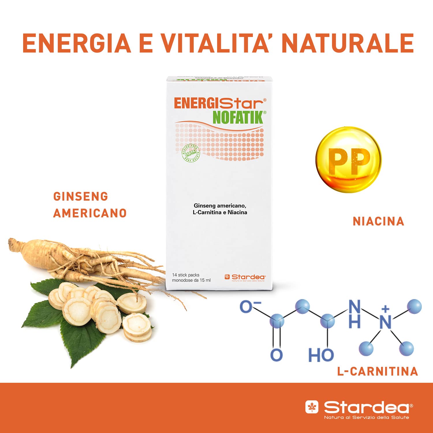 STARDEA Energistar Nofatik, Integratore Alimentare Riduzione Stanchezza e Affaticamento, Supporta l'Organismo in Condizioni di Stress Psico-Fisico, 14 Stick Packs Monodose (Confezione da 2)