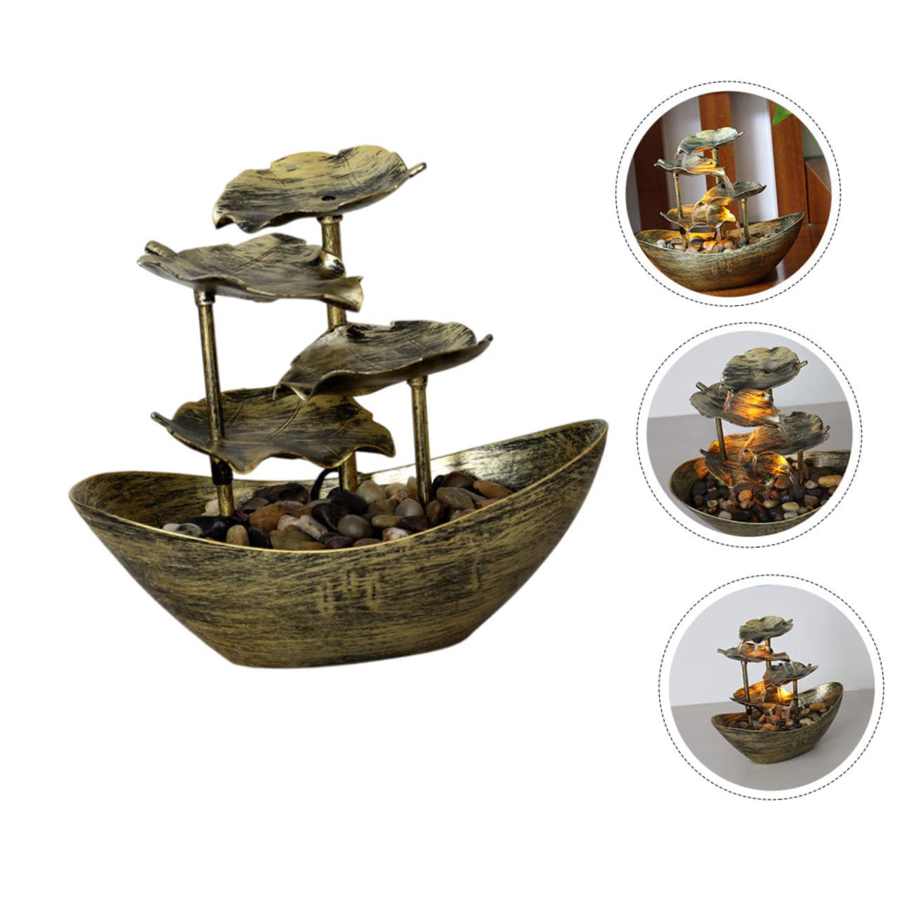 Yardwe Fontaine De Bureau Décorative Forme De Lotus avec Lumières LED Ornement De Table pour Salon Bureau Et Décoration Intérieure