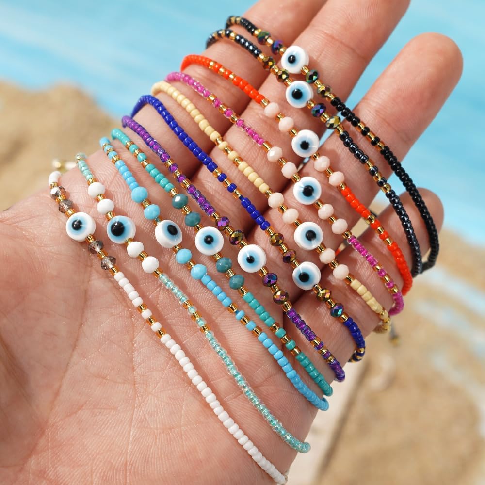 Colorful Beaded Bracelet Stack for Women,Handmade Bohemian Small Beads Adjustable Braided String Stackabel Bracelets Set Minimalism Jewelry Gift Friendship - Image 3