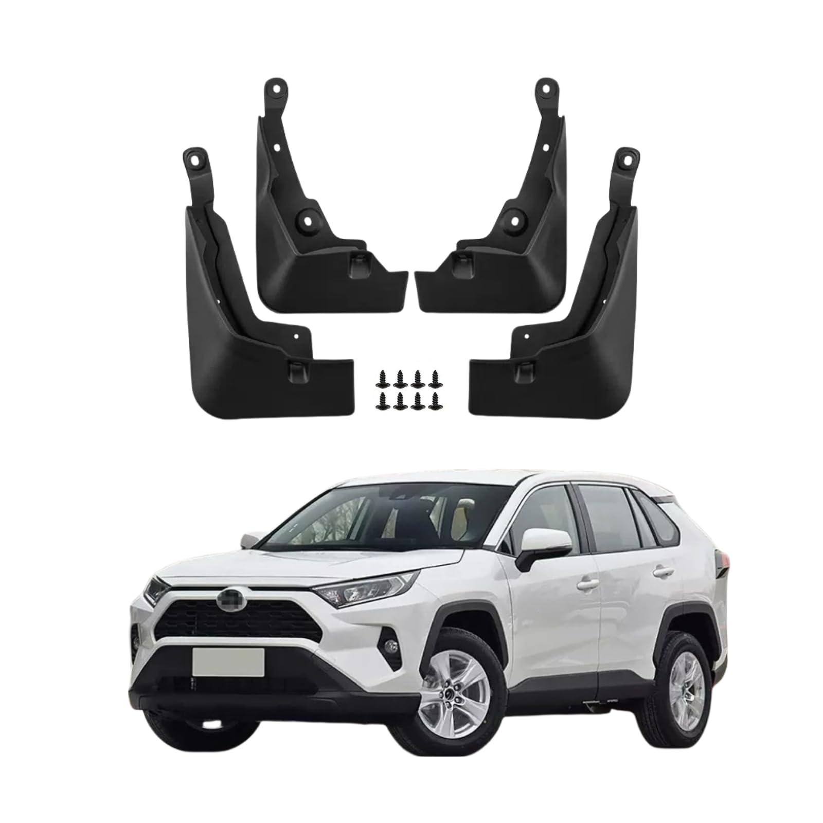 No Drill Mud Flaps Splash Guards Compatible with 2019-2025 Toyota RAV4，OEM Style Textured Black Custom Fit All Weather Exterior Accessories(4PCS)