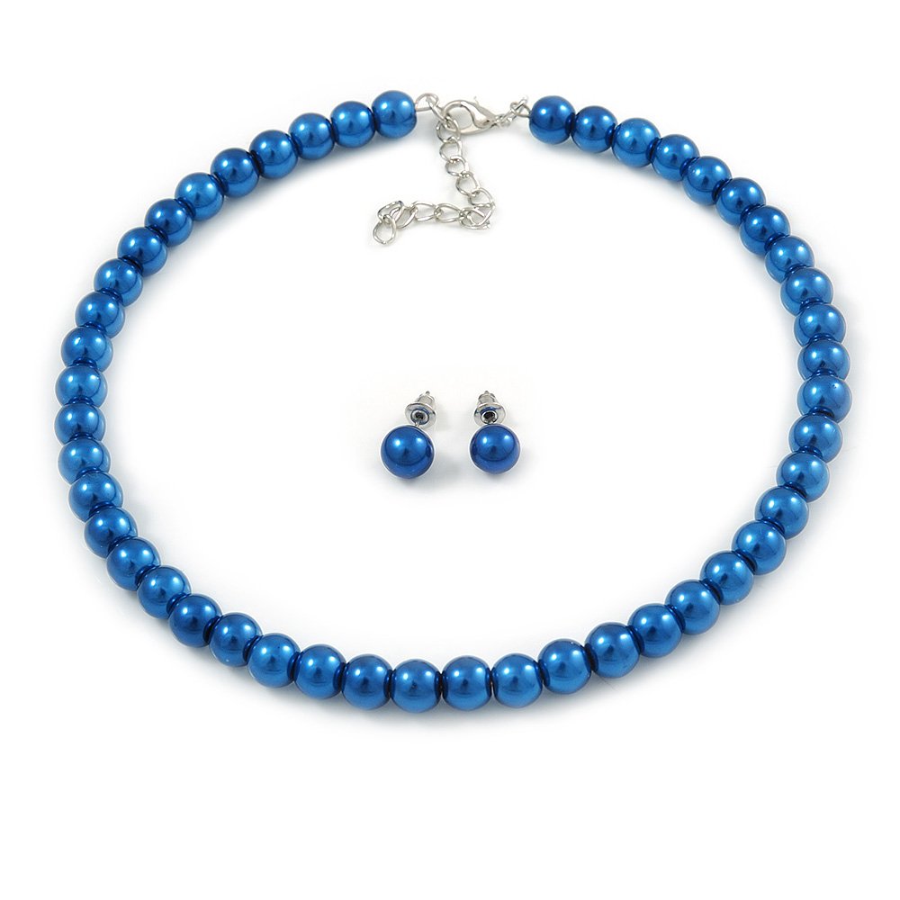 Avalaya Set di collana e orecchini a goccia con perline di vetro, 41 cm