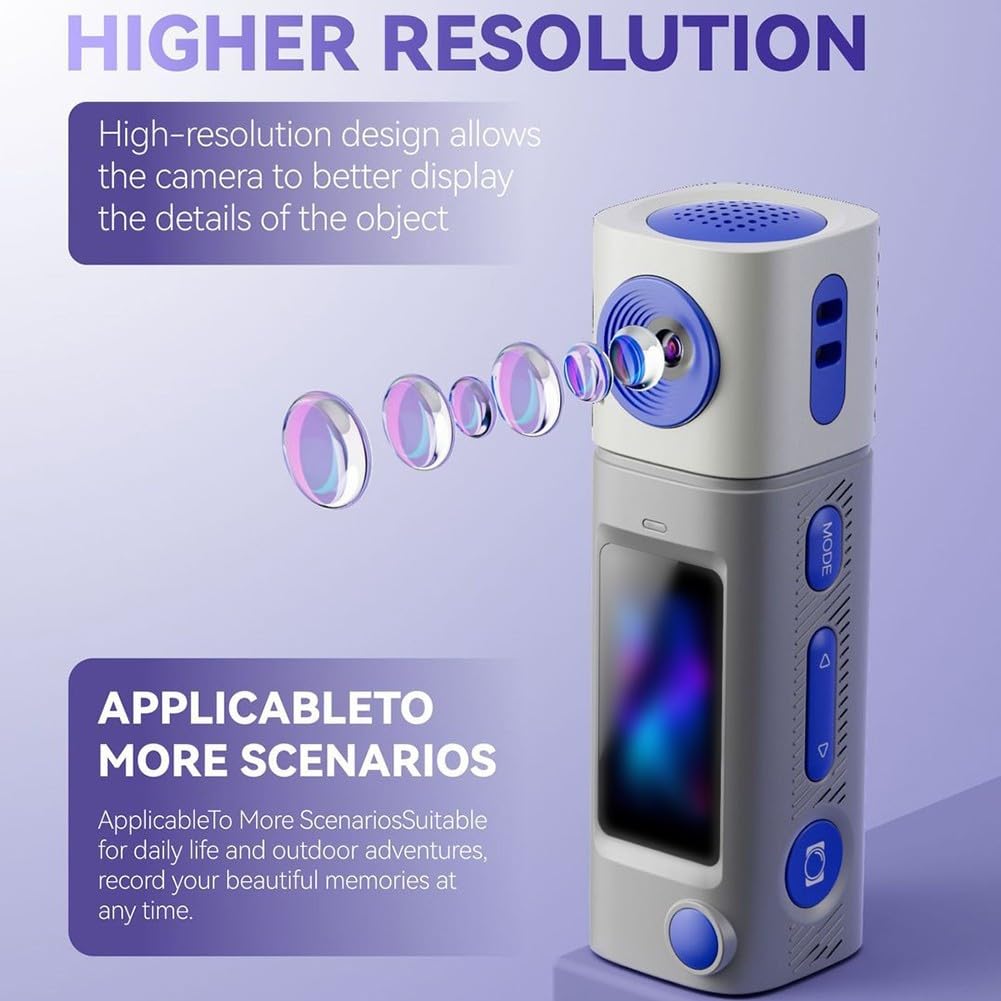 2K 1080HD per mini fotocamera portachiavi, action camera portatile con obiettivo rotante a 270°, regalo premuroso per ragazzi, ragazze, adulti, principianti (grigio)