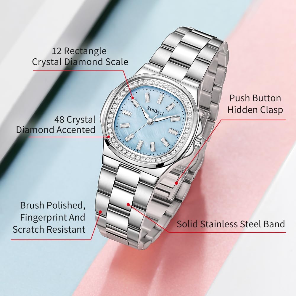 Elegant Watch for Women with Crystal Accented Solid Stainless Steel Band Ladies Dress Watch - Image 3