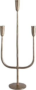 Creative Co-Op Hand-Forged Metal Candelabra, Antique Brass Finish (Holds 3 Taper Candles)