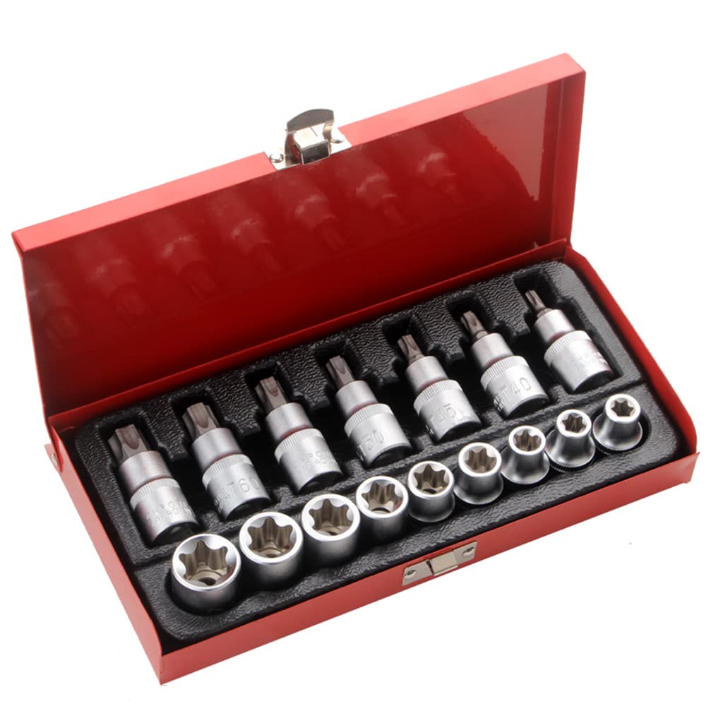 16 Pcs Star Bit Socket Set with Storgae Box Chrome Steel E10-E24 T30-T70 Hexagon Socket Set Star Bit